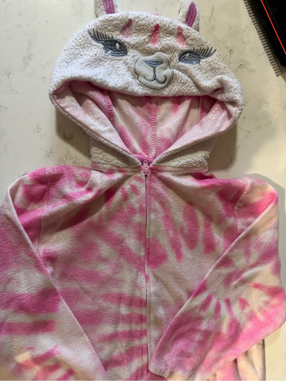Girls' Pink Tie-Dye Unicorn Hooded One-Piece